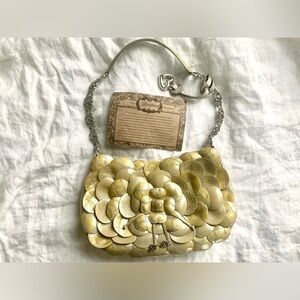 Brighton Floral Rosalie 3D Rose Shoulder evening Handbag, Embellish Silver Strap